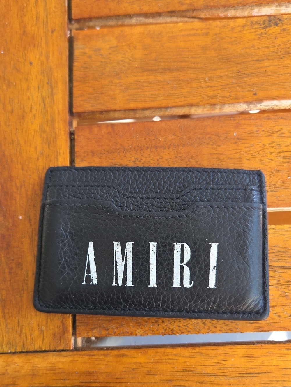 AMIRI Black Leather Card & Key Sleeve with White Logo Text